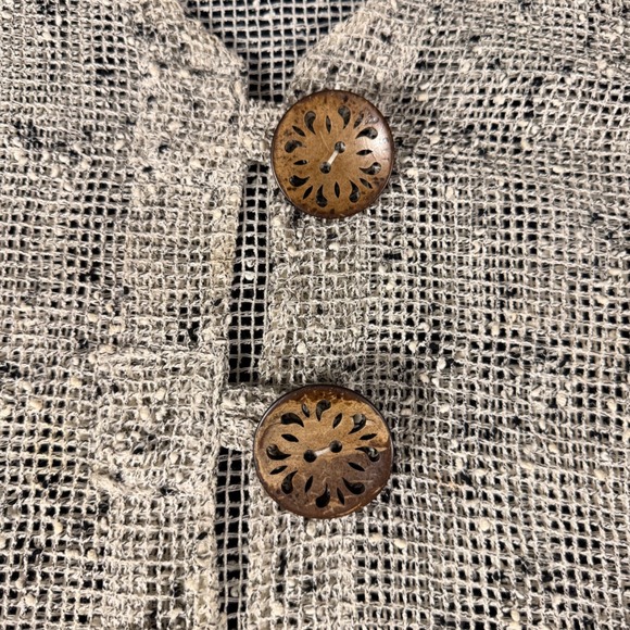 Nina Leonard Womens Small Cream Black Open Knit Cardigan Slub Sweater Size Small - Picture 4 of 7